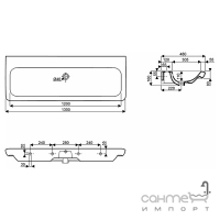 Раковина 130см без отверстия для смесителя Kolo Life! M2103