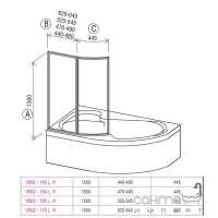 Шторка для ванны двухэлементная Ravak VSK2-160 L левая