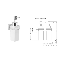 Дозатор для жидкого мыла керамический белый подвесной Bugnatese Quadro 22804 CR хром