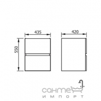 Комплект тумба з висувними шафками з умивальником 45х43 Sanitana Cube MLCB045G білий та венге