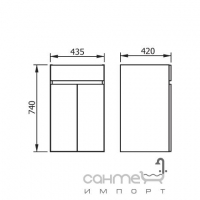Комплект тумба с дверями с умывальником 45х43 Sanitana Cube MLCB045P белый и венге