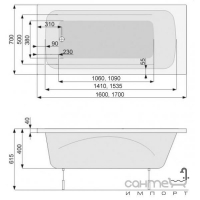 Гідромасажна прямокутна ванна 170х70 PoolSpa Klio SX1 PHPA4..SX1C0000