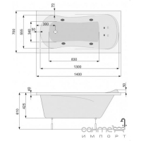 Гідромасажна прямокутна ванна 140х70 PoolSpa Muza ECONOMY 1 PHPD4..SO1C0000