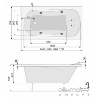 Гідромасажна прямокутна ванна 140х75 PoolSpa Muza ECONOMY 1 PHPH1..SO1C0000
