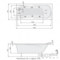 Гидромассажная прямоугольная ванна 160х70 PoolSpa Muza ECONOMY 1 PHPD6..SO1C0000
