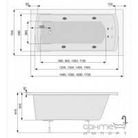 Гидромассажная прямоугольная ванна 150х70 PoolSpa Linea TITANIUM SPORT PHPNB..TSPC0000