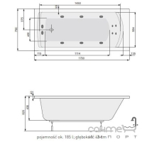Гідромасажна прямокутна ванна 170х75 PoolSpa Linea TITANIUM SPORT PHPJB..TSPC0000