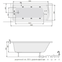 Гідромасажна прямокутна ванна 180х80 PoolSpa Linea ECONOMY 1 PHPJX..SO1C0000