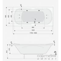 Гидромассажная прямоугольная ванна 170х80 PoolSpa Gemini ECONOMY 1 PHPD8..SO1C0000