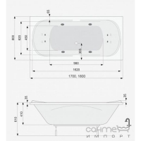 Гідромасажна прямокутна ванна 170х80 PoolSpa Gemini SILVER 1 PHPD8..SS1C0000