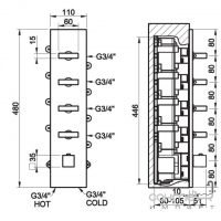 Змішувач вбудований термостатичний, зовнішня частина Gessi Rettangolo Wellness 43028/031 Хром