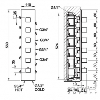Змішувач вбудований термостатичний, зовнішня частина Gessi Quadro Wellness 43030/031 Хром