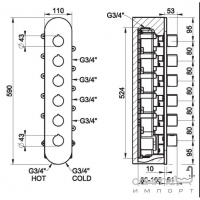Змішувач вбудований термостатичний, зовнішня частина Gessi Tondo Wellness 43070/031