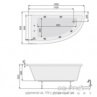 Гідромасажна асиметрична ванна 140х80 PoolSpa Laura EFFECTS NAVI PHANH..SEHC0000 ліва