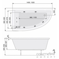 Гідромасажна асиметрична ванна 150х90 PoolSpa Laura EFFECTS NAVI PHANW..SEHC0000 ліва