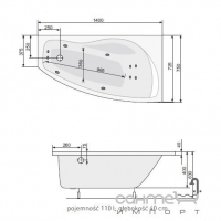 Гідромасажна асиметрична ванна 140х75 PoolSpa Nicole EFFECTS NAVI PHAOA..SEHC0000 ліва