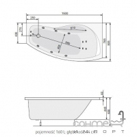 Гідромасажна асиметрична ванна 150х80 PoolSpa Nicole ECONOMY 1 PHAOD..SO1C0000 права