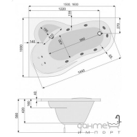 Гідромасажна асиметрична ванна 150х100 PoolSpa Leda SILVER 1 PHAE5..SS1C0000 ліва