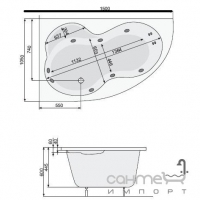Гідромасажна асиметрична ванна 150х105 PoolSpa Mistral EFFECTS PHA6C..SELC0000 права