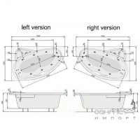 Гидромассажная асимметричная ванна 165x105 PoolSpa Europa SILVER 1 NAVI PHA48..SN1C0000 левая