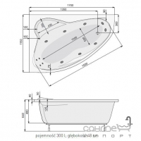 Гідромасажна асиметрична ванна 170x115 PoolSpa Europa ECONOMY 1 PHAD2..SO1C0000 ліва