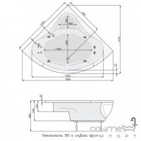 Гідромасажна кутова ванна 140x140 PoolSpa Francja TITANIUM PHSE1..STTC0000 з вікном