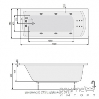 Гідромасажна прямокутна ванна 160х75 PoolSpa Linea XL SILVER 1 PHP3F..SS1C0000