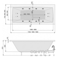 Гідромасажна прямокутна ванна 180х80 PoolSpa Vita PLATINUM PHPE7..KPLC0090