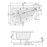 Гідромасажна асиметрична ванна 175х100 PoolSpa Aquamarina EFFECTS PHAI3..KELC0090 ліва