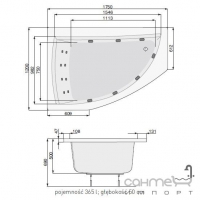 Гідромасажна асиметрична ванна 175х120 PoolSpa Aquamarina ECONOMY 1 PHAJ7..KO1C0000 права