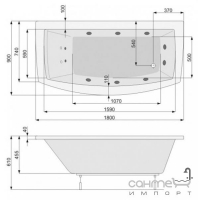Гідромасажна прямокутна ванна 180x90 PoolSpa Quarzo TITANIUM SPORT PHPJ4..KSPC0090