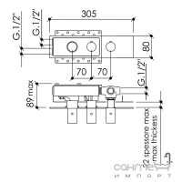Термостатический смеситель с трехходовым переключателем, встраиваемый Bonomi Showers 122323 Хром