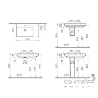 Умывальник прямоугольный 80см с переливом крыло справа VitrA T4 4453B003-0001 белый