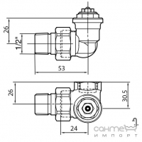 Термостатический радиаторный клапан (клапан под термоголовку) Honeywell V2000LBB15