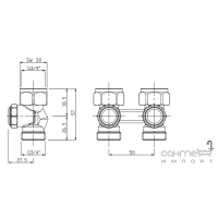 Регульований блок шарових кранів для вентильних радіаторів (з нижнім підключенням) Honeywell V2471EX20