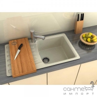 Кухонна мийка Moko Napoli граніт, чаша праворуч + обробна дошка