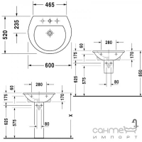 Умивальник напівкруглий з переливом 60х52 Duravit Darling New 26216000 з отвором 2 види