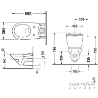 Чаша унитаза подвесного моноблочного 65х37 к/смыв Duravit Duraplus Practica-Cascade 019509