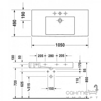 Умивальник прямокутний з переливом 105х49 Duravit Vero 03291000xx білий