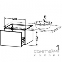 Тумбочка подвесная 60 для консоли, 1 выдвижной ящик Duravit Darling New DN 6772 в цвете