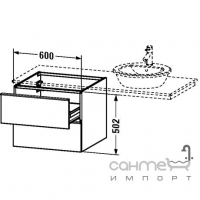 Тумбочка подвесная 60 для консоли, 2 выдвижных ящика Duravit Darling New DN 6782 в цвете