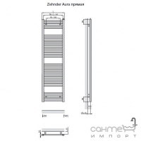 Водяний сушка для рушників Zehnder Aura 450x1217 PBZ-120-045 прямий профіль, білий