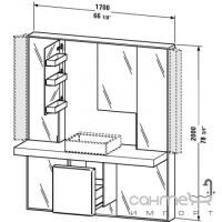 Стінка дзеркальна 170 для 045260, раковина посередині Duravit Mirrorwall MW 9831 колір на вибір.