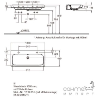 Раковина с двумя отверстиями под смеситель Keramag It! KeraTect 121905-600