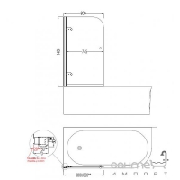 Шторка для ванни Devon&Devon Savoy SS/80 (скло прозоре, профіль золото, петлі праворуч)