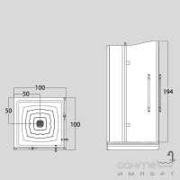Душевая кабина (дверь + неподвижный сегмент) в угол Treesse Box doccia Blanque 100x100x194h (DX-правосторонняя)
