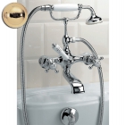 Змішувач для ванни настінний з лійкою та шлангом Devon&Devon Victorian IBV533 Світле Золото